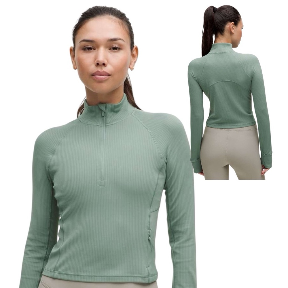 Lululemon Its Rulu Ribbed Cropped Half Zip - Crater blue